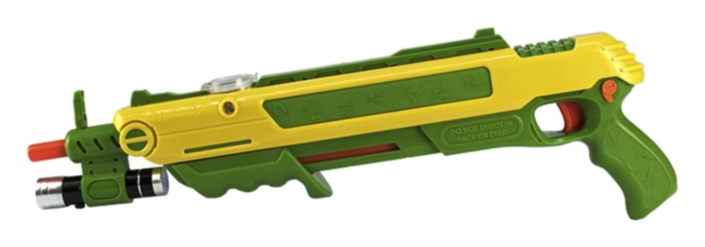 Bug-A-Buster 3.0 salt gun in yellow and green with aiming laser